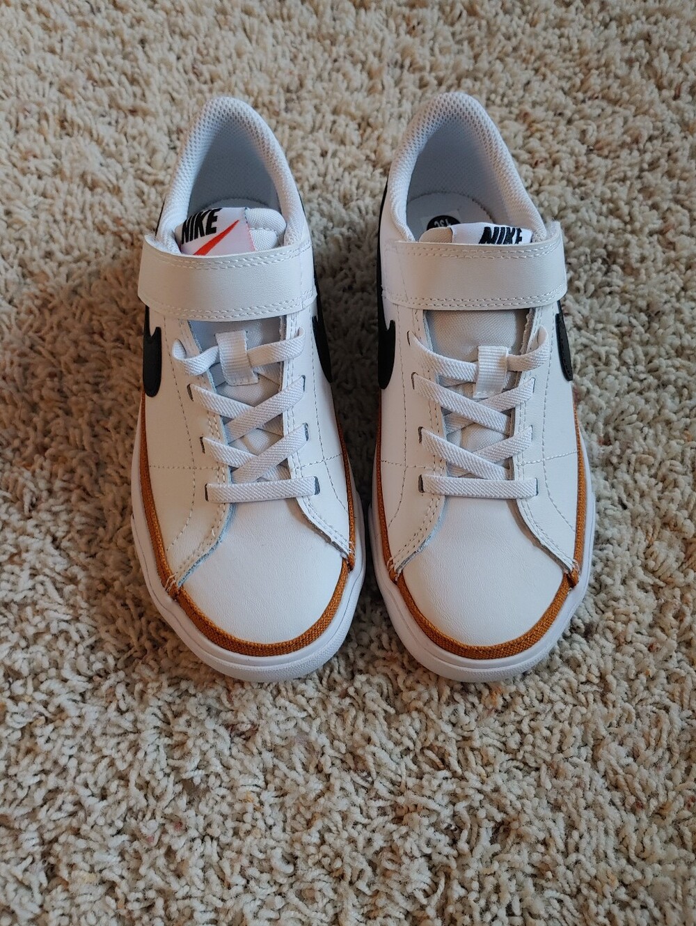 Nike Court Kids White Sneakers with Black Swoosh and Brown Trim NWOT
